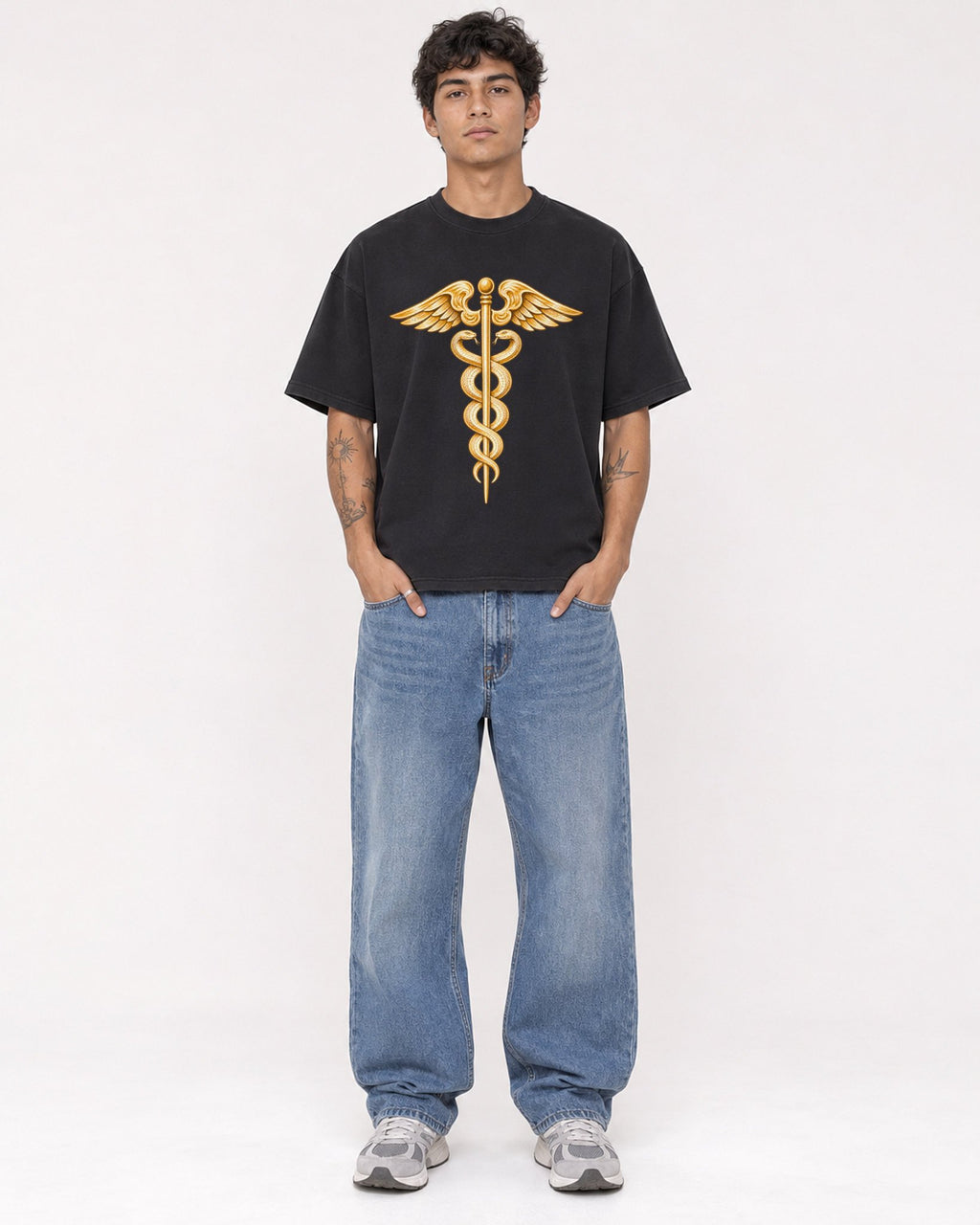 Mockup Boxy Heavyweight Tee Black male full-body 06