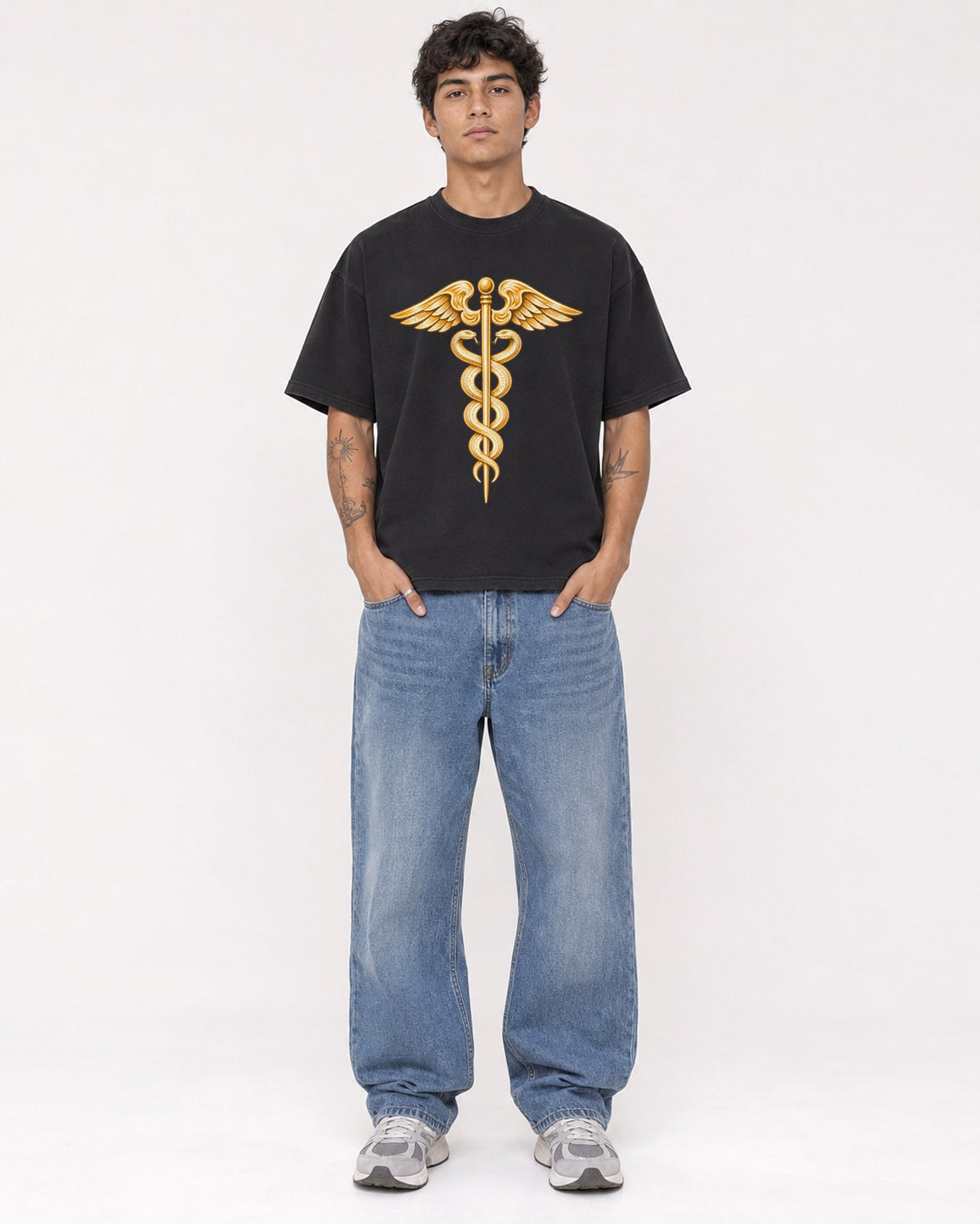 Mockup Boxy Heavyweight Tee Black male full-body 06
