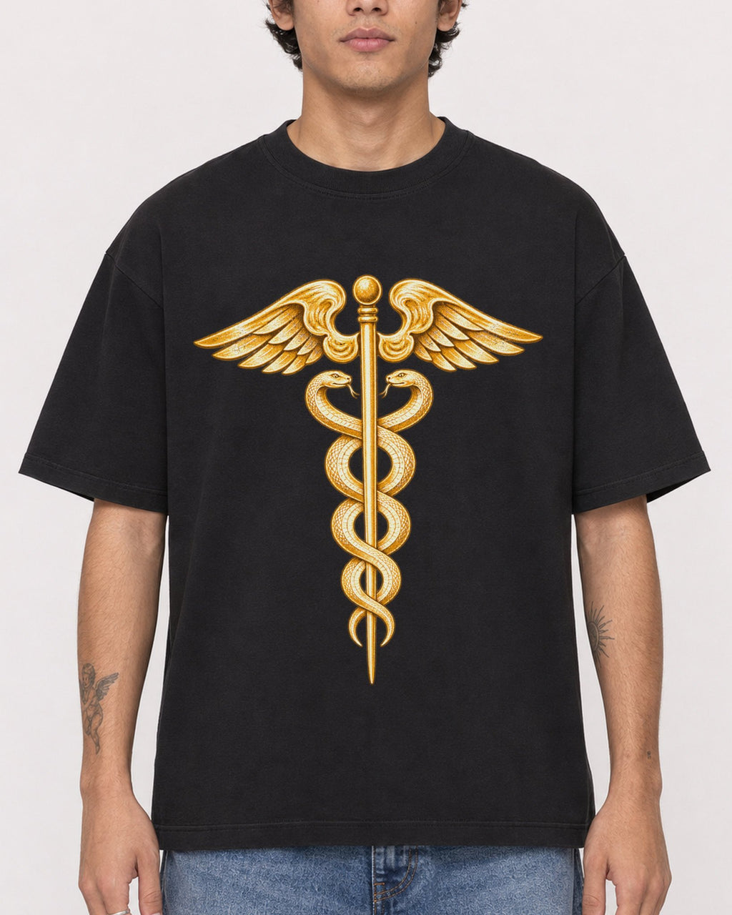 Mockup Boxy Heavyweight Tee Black male close-up 06