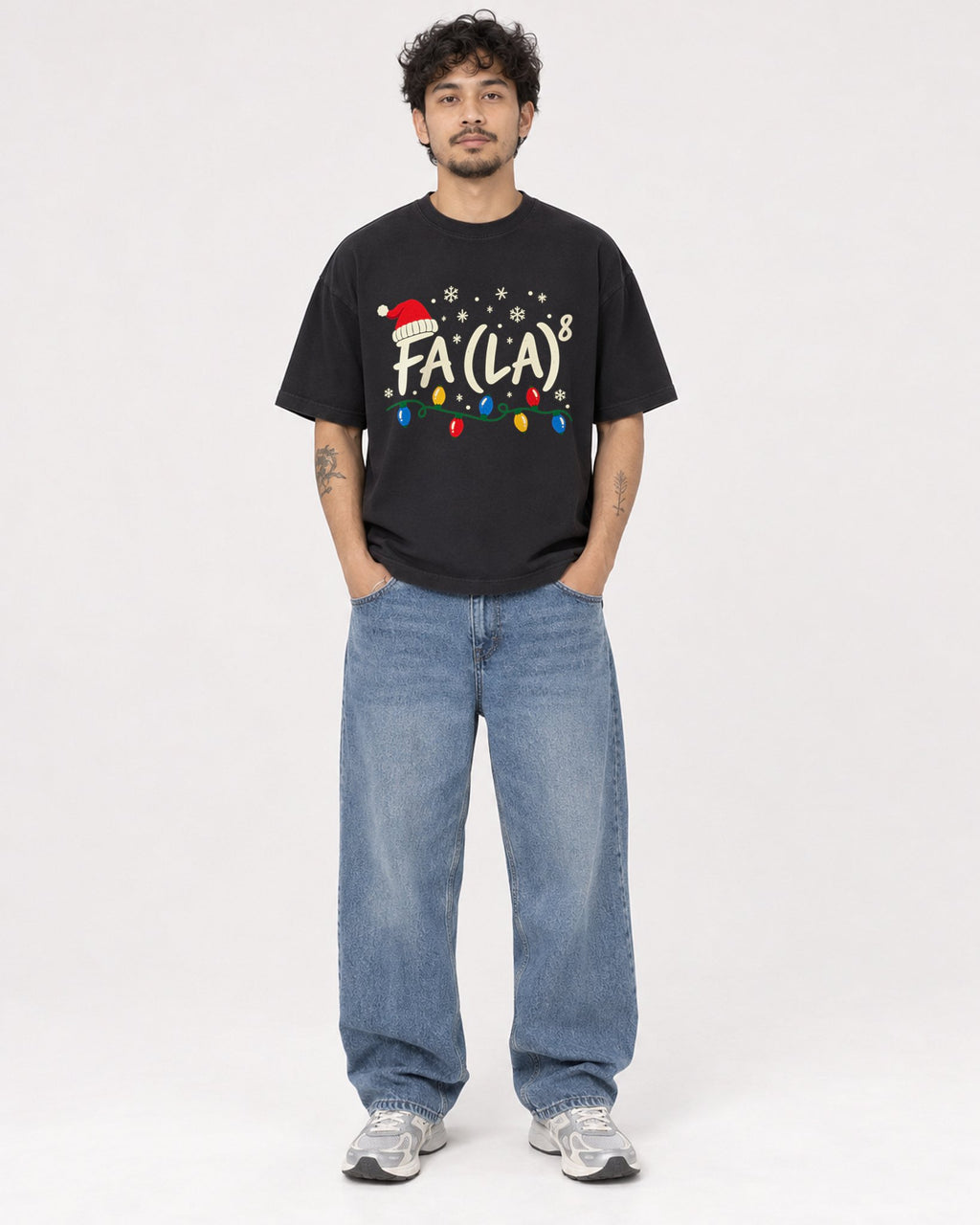 Mockup Boxy Heavyweight Tee Black male full-body 42