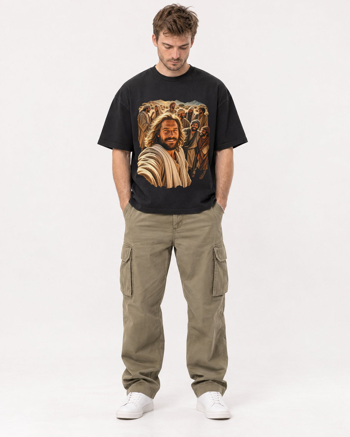 Mockup Boxy Heavyweight Tee Black male full-body 08