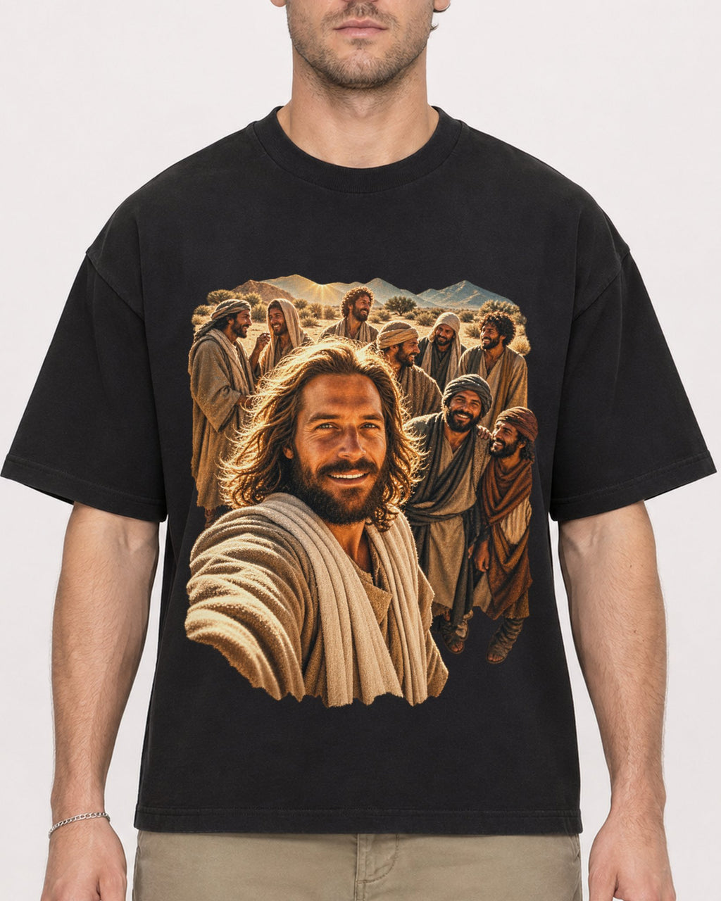 Mockup Boxy Heavyweight Tee Black male close-up 08