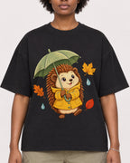 Mockup Boxy Heavyweight Tee Black female close-up 14