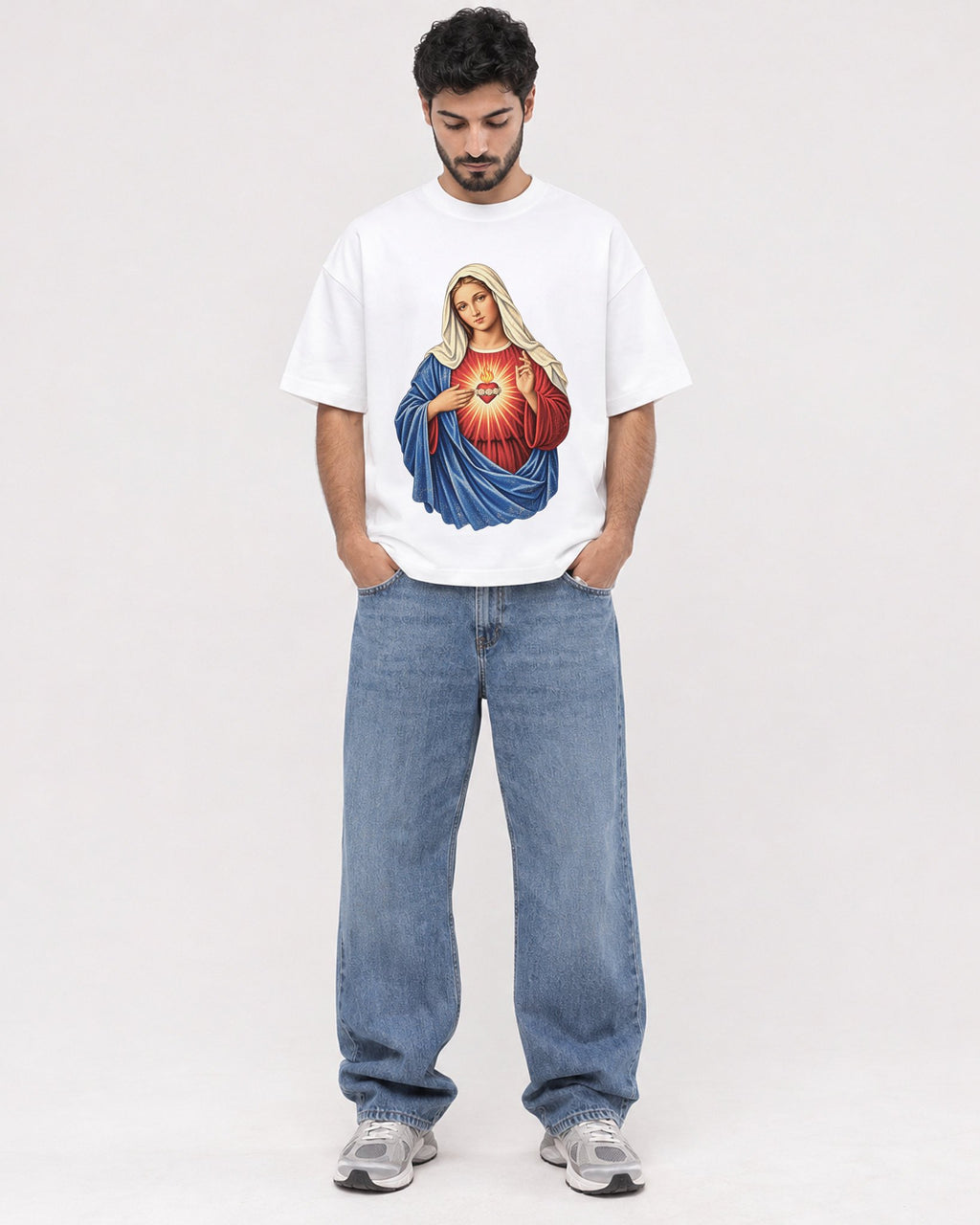 Mockup Boxy Heavyweight Tee White male full-body 07