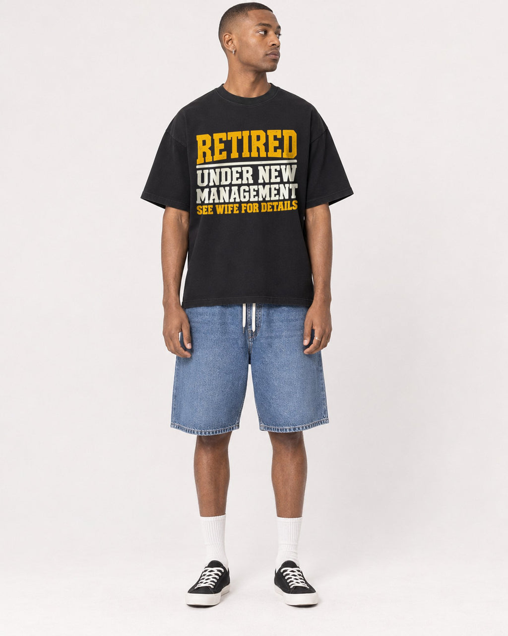 Mockup Boxy Heavyweight Tee Black male full-body 35
