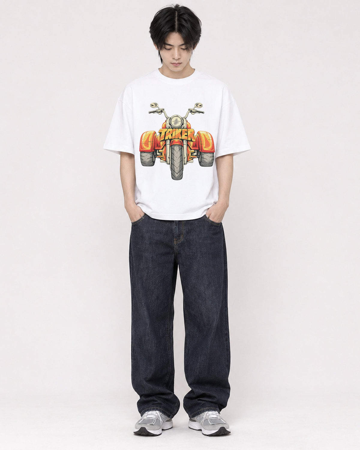 Mockup Boxy Heavyweight Tee White male full-body 11