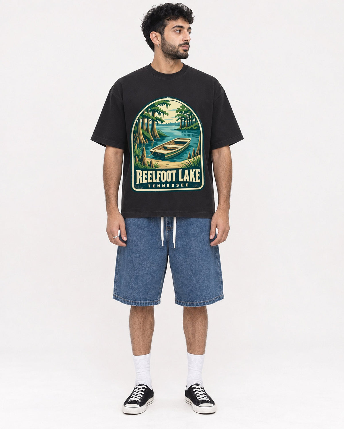 Mockup Boxy Heavyweight Tee Black male full-body 07