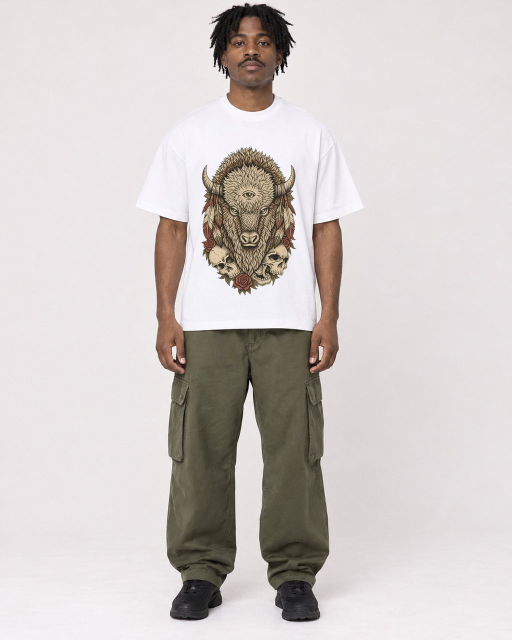 Mockup Boxy Heavyweight Tee White male full-body 04