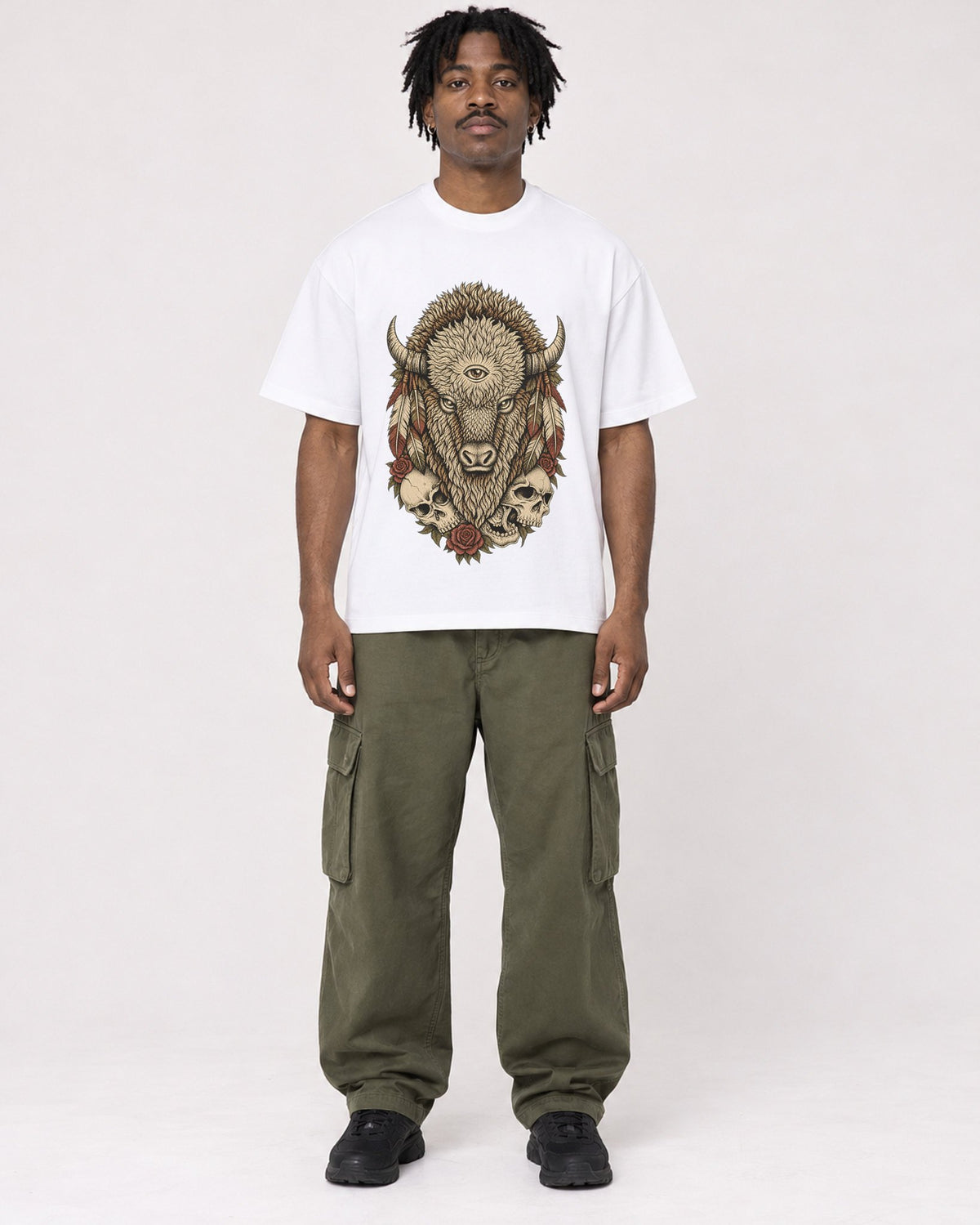 Mockup Boxy Heavyweight Tee White male full-body 04