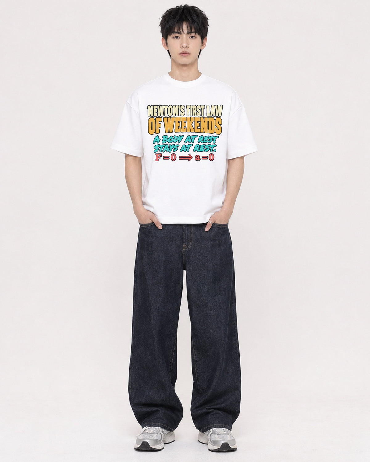 Mockup Boxy Heavyweight Tee White male full-body 01
