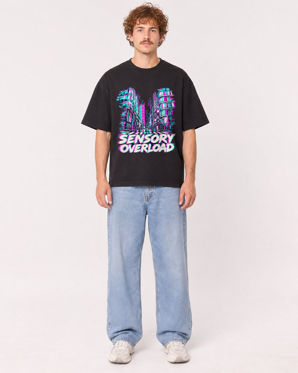 Mockup Boxy Heavyweight Tee Black male full-body 09