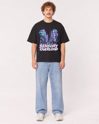 Mockup Boxy Heavyweight Tee Black male full-body 09