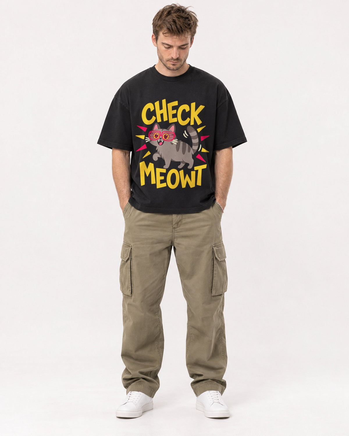 Mockup Boxy Heavyweight Tee Black male full-body 08