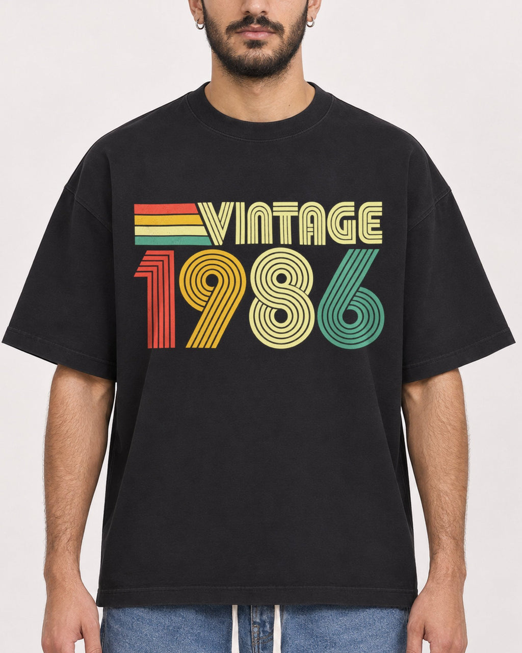 Mockup Boxy Heavyweight Tee Black male close-up 07