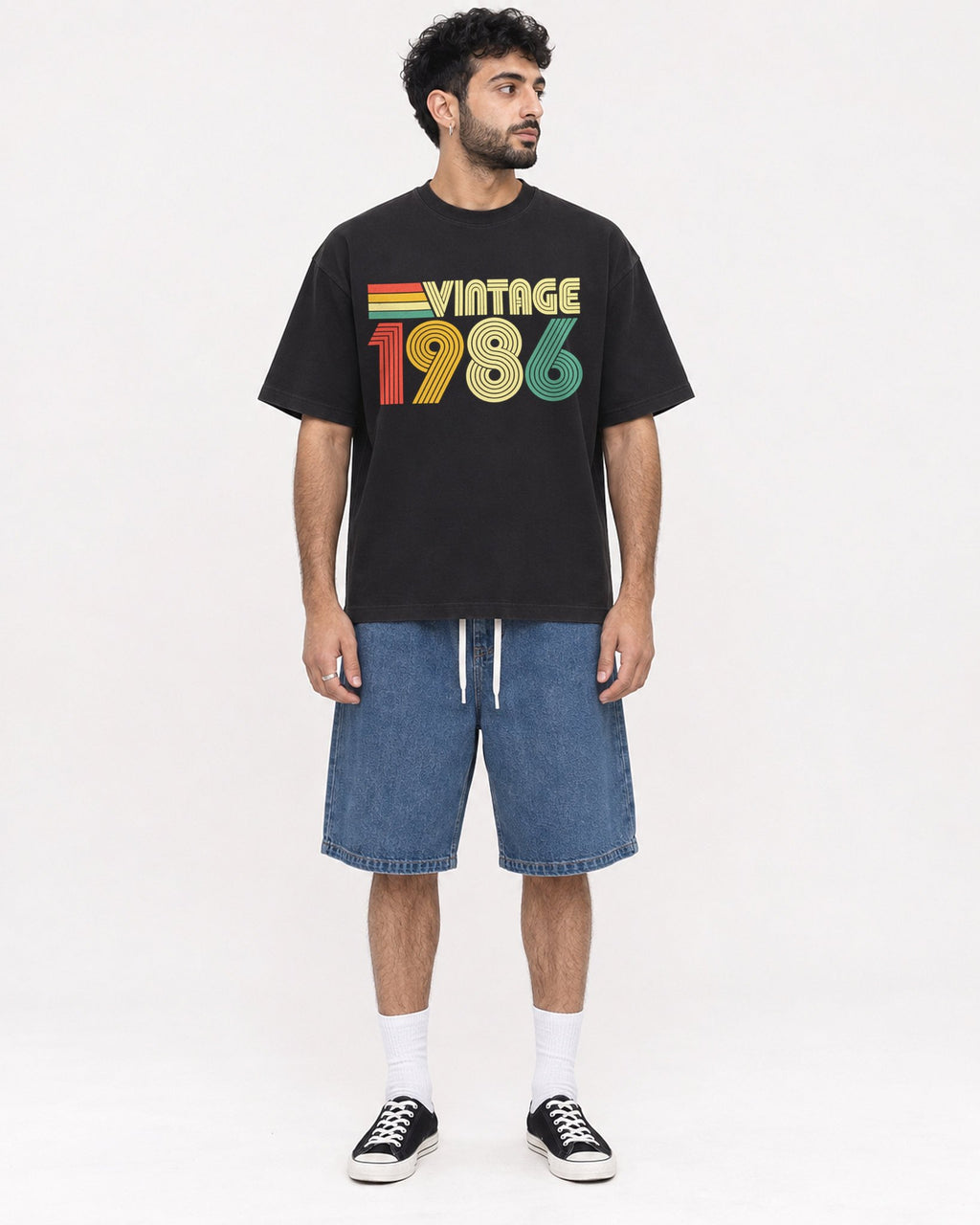 Mockup Boxy Heavyweight Tee Black male full-body 07