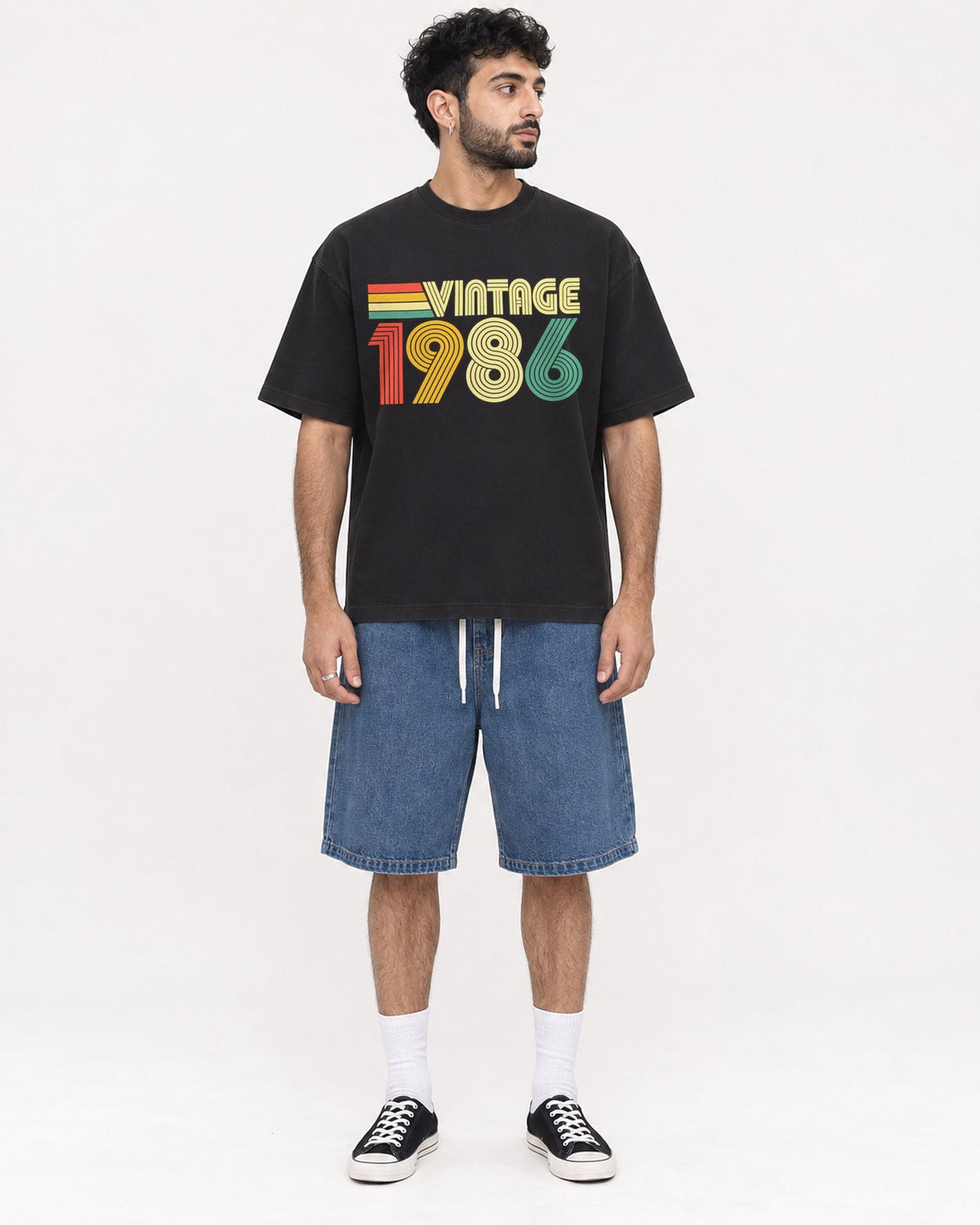 Mockup Boxy Heavyweight Tee Black male full-body 07
