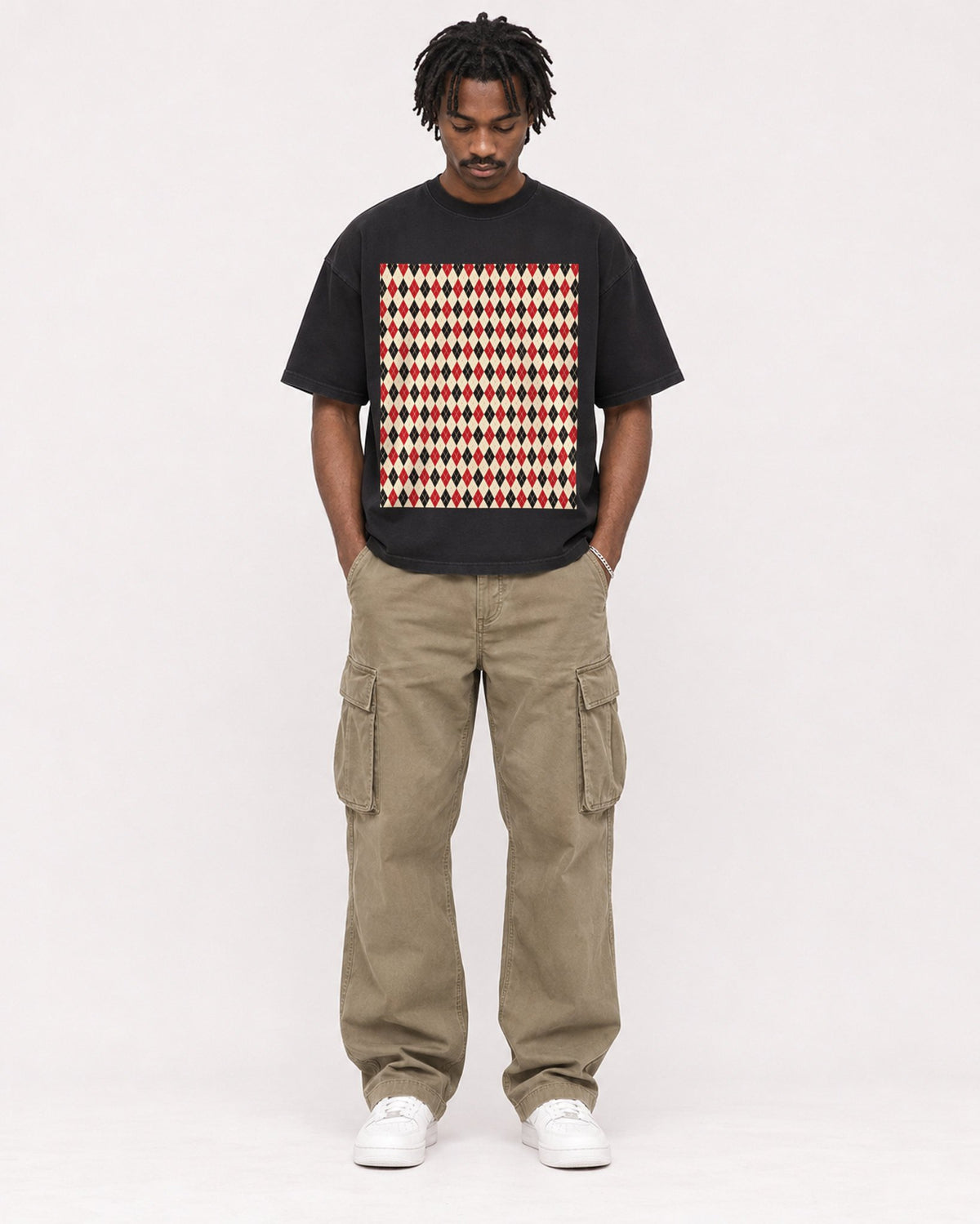 Mockup Boxy Heavyweight Tee Black male full-body 04