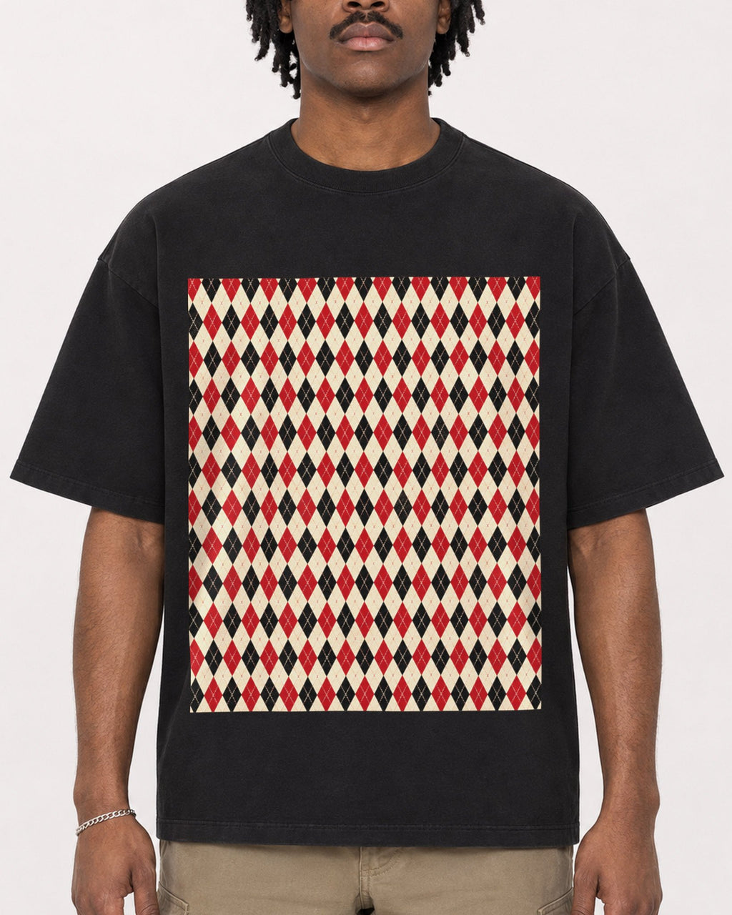 Mockup Boxy Heavyweight Tee Black male close-up 04