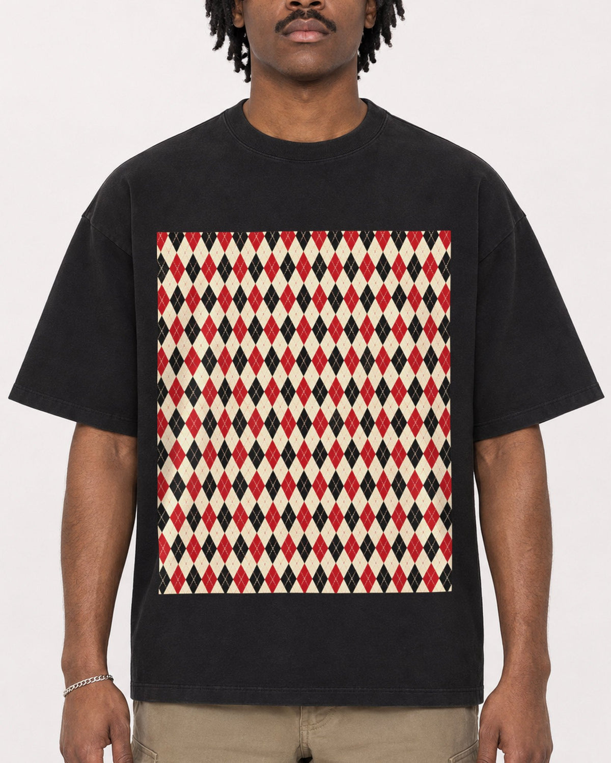Mockup Boxy Heavyweight Tee Black male close-up 04