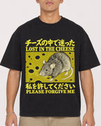 Mockup Boxy Heavyweight Tee Black male close-up 16