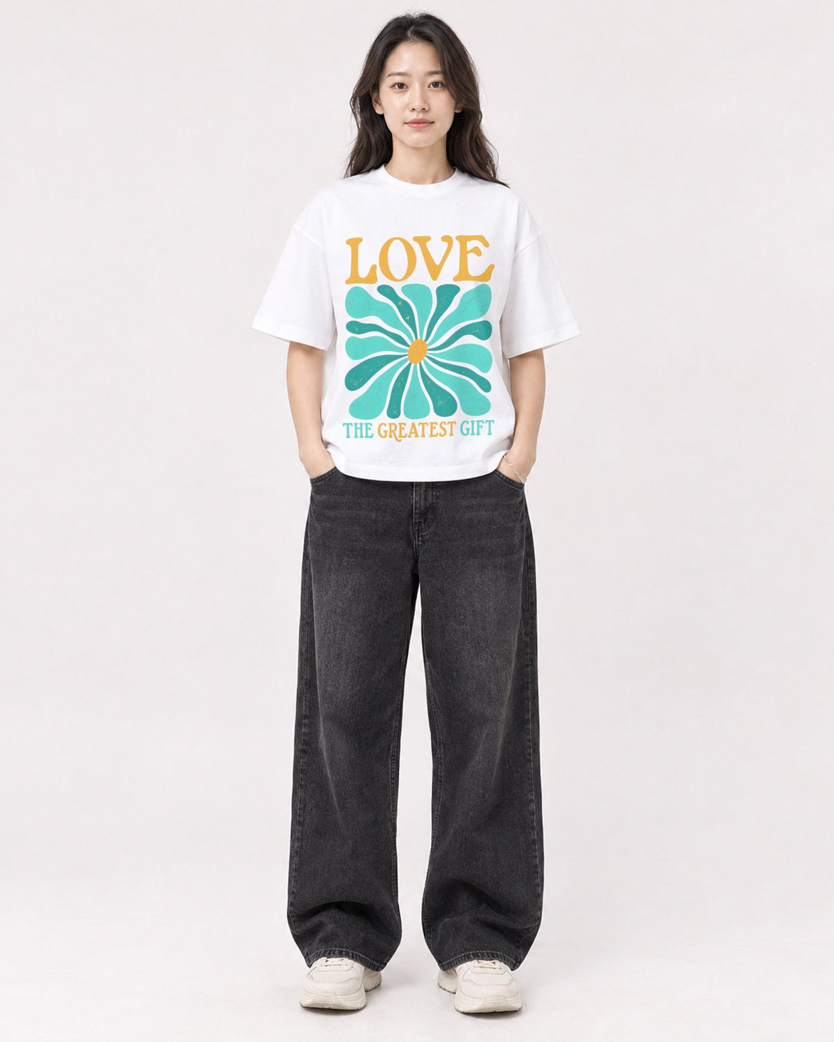 Mockup Boxy Heavyweight Tee White female full-body 03