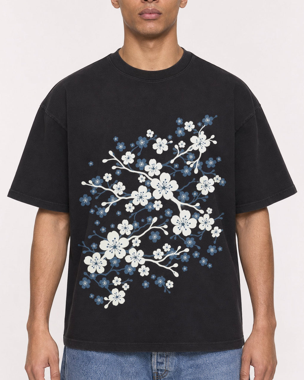 Mockup Boxy Heavyweight Tee Black male close-up 50