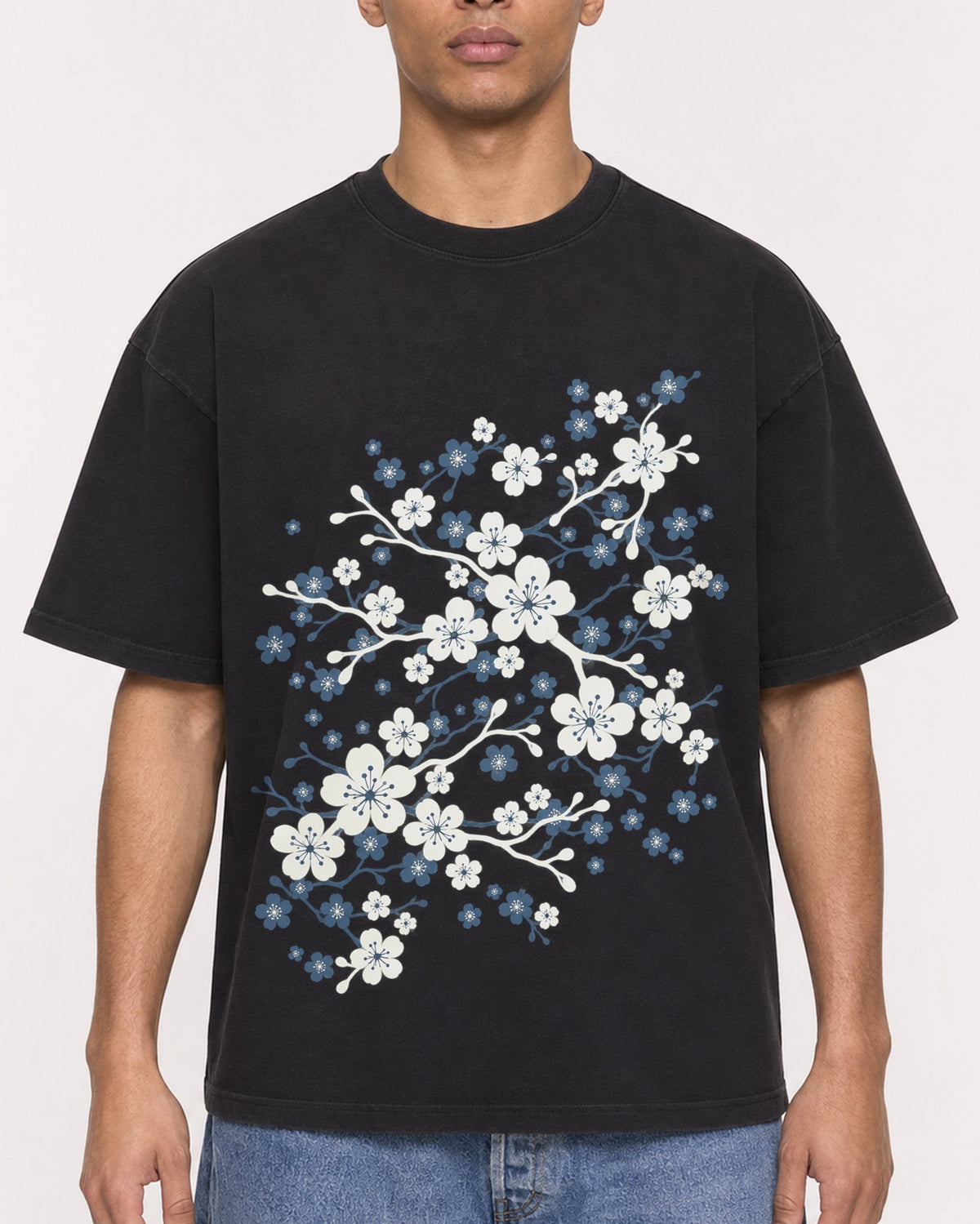 Mockup Boxy Heavyweight Tee Black male close-up 50