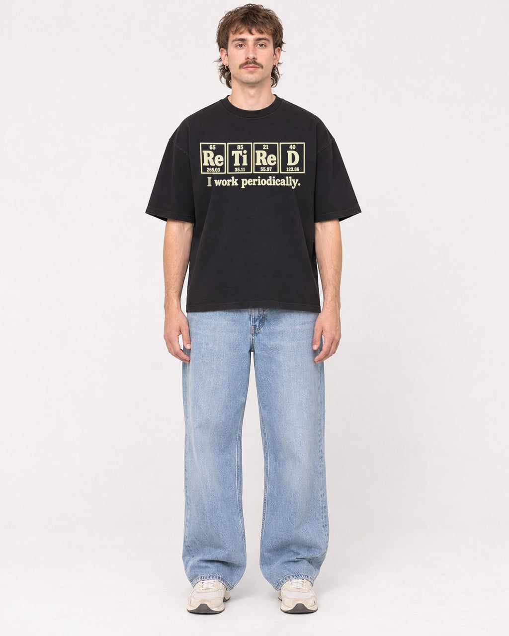 Mockup Boxy Heavyweight Tee Black male full-body 29