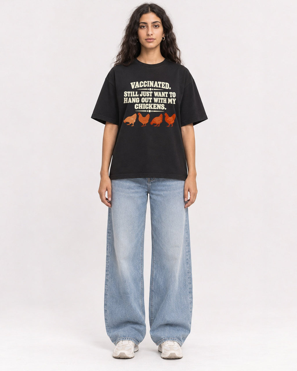 Mockup Boxy Heavyweight Tee Black female full-body 07