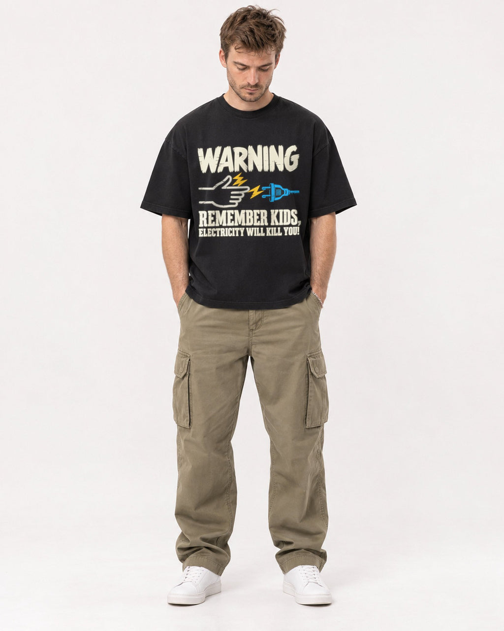 Mockup Boxy Heavyweight Tee Black male full-body 08