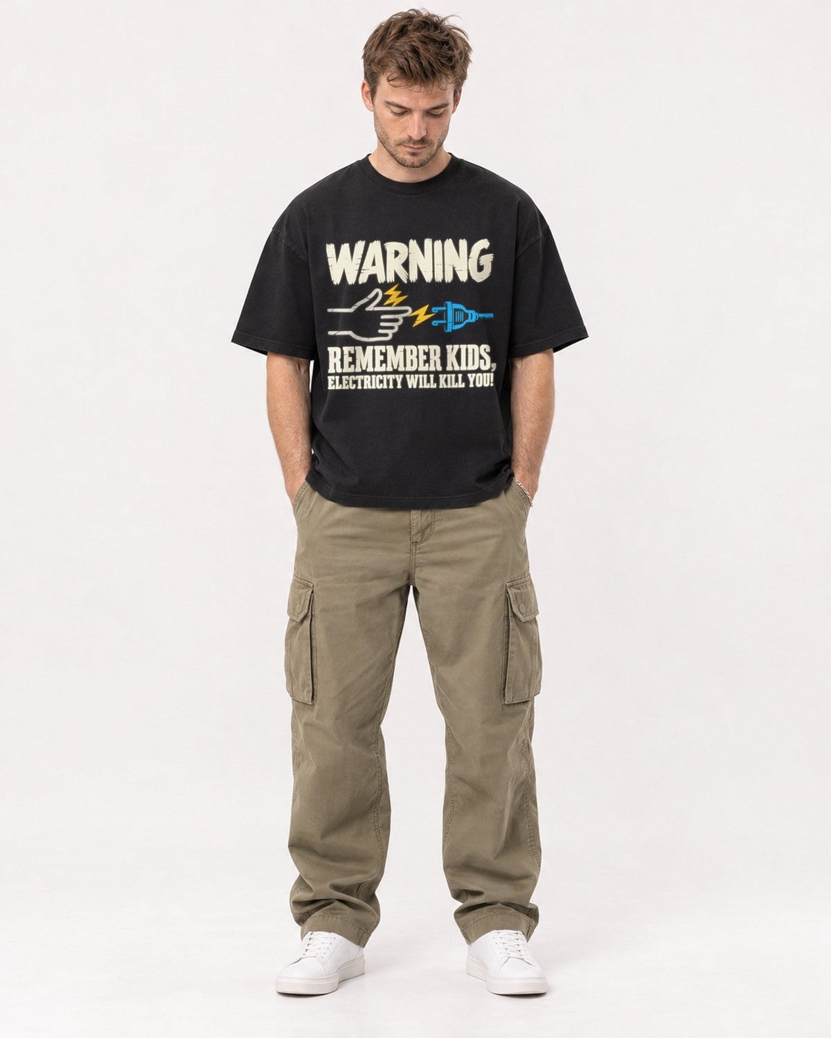 Mockup Boxy Heavyweight Tee Black male full-body 08