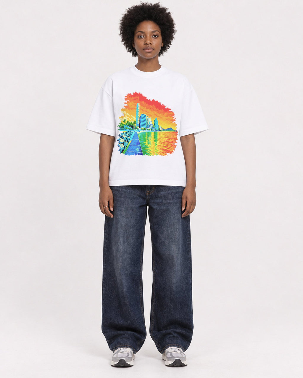 Mockup Boxy Heavyweight Tee White female full-body 14