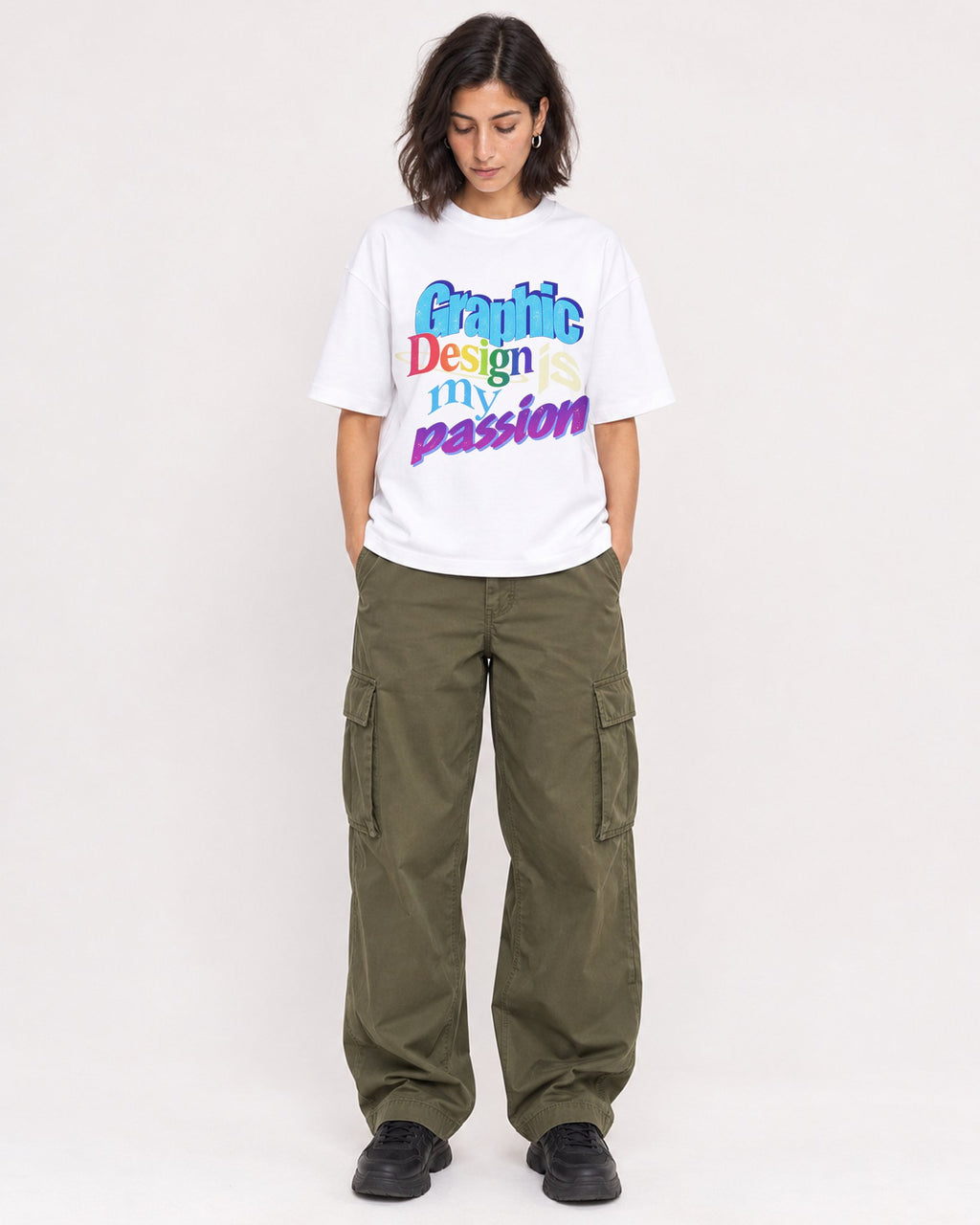Mockup Boxy Heavyweight Tee White female full-body 37