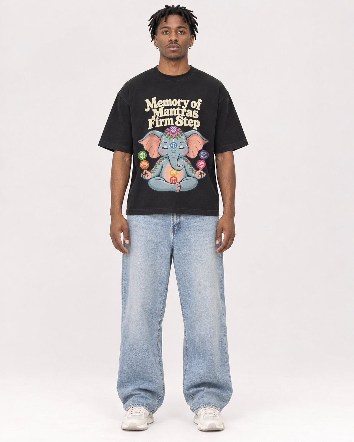 Mockup Boxy Heavyweight Tee Black male full-body 05