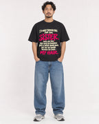 Mockup Boxy Heavyweight Tee Black male full-body 02