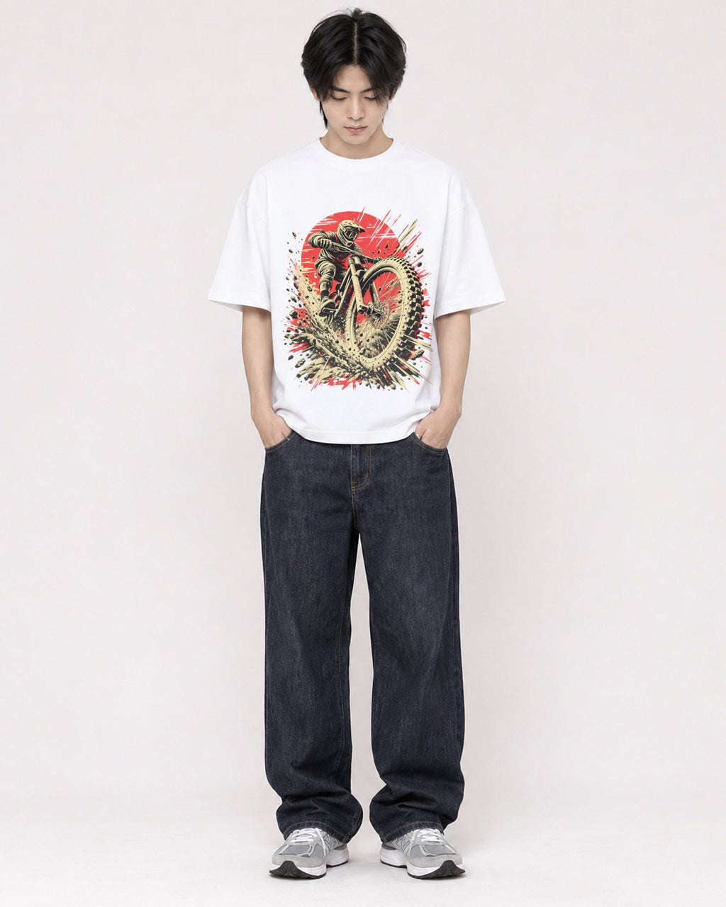 Mockup Boxy Heavyweight Tee White male full-body 11