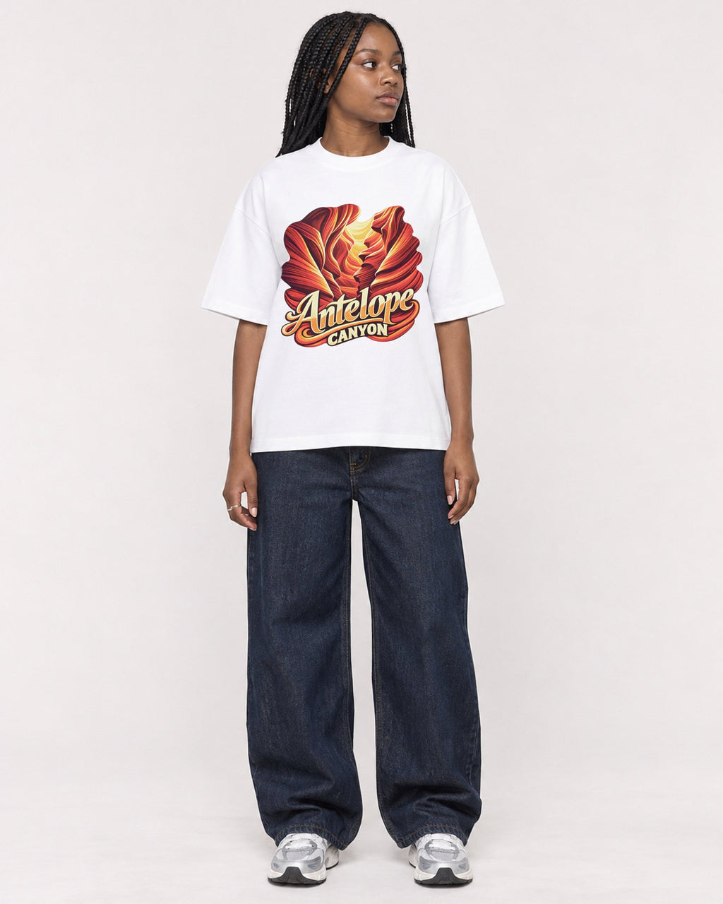 Mockup Boxy Heavyweight Tee White female full-body 04