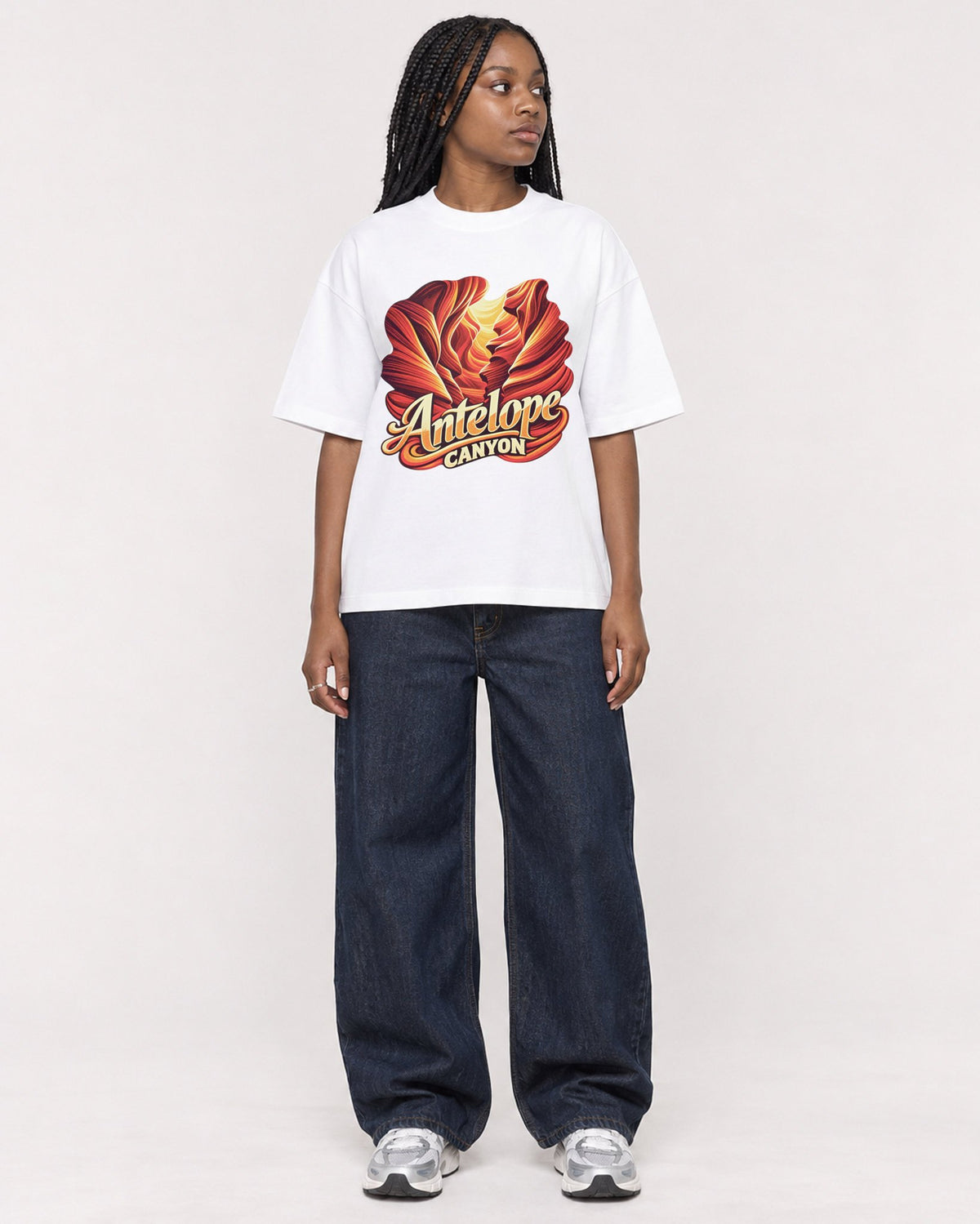 Mockup Boxy Heavyweight Tee White female full-body 04