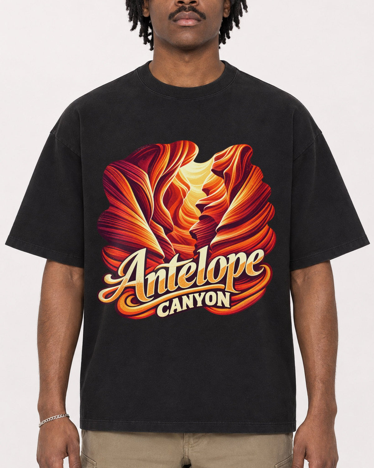 Mockup Boxy Heavyweight Tee Black male close-up 04