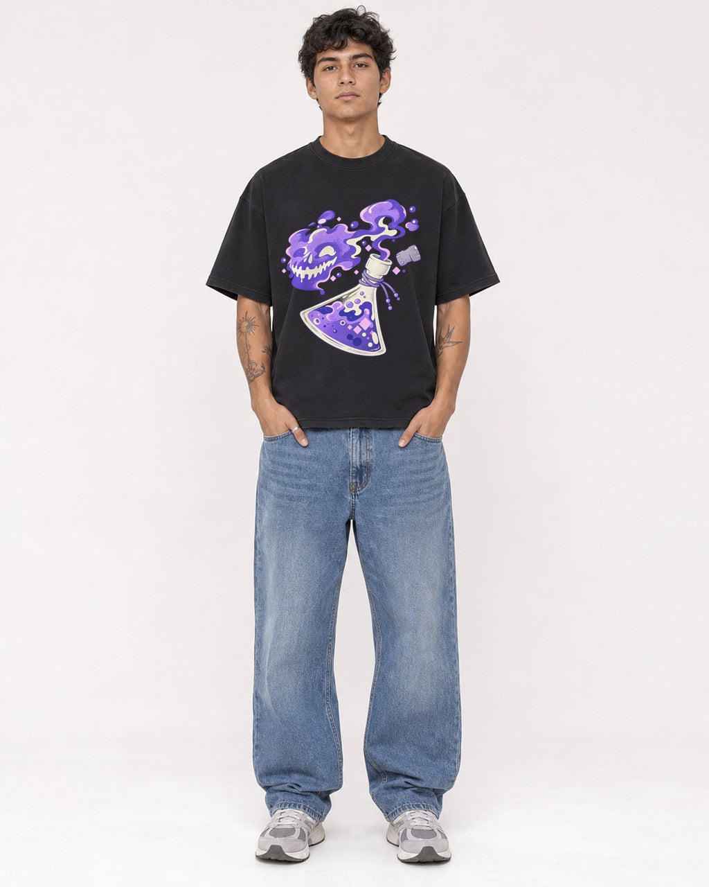 Mockup Boxy Heavyweight Tee Black male full-body 06