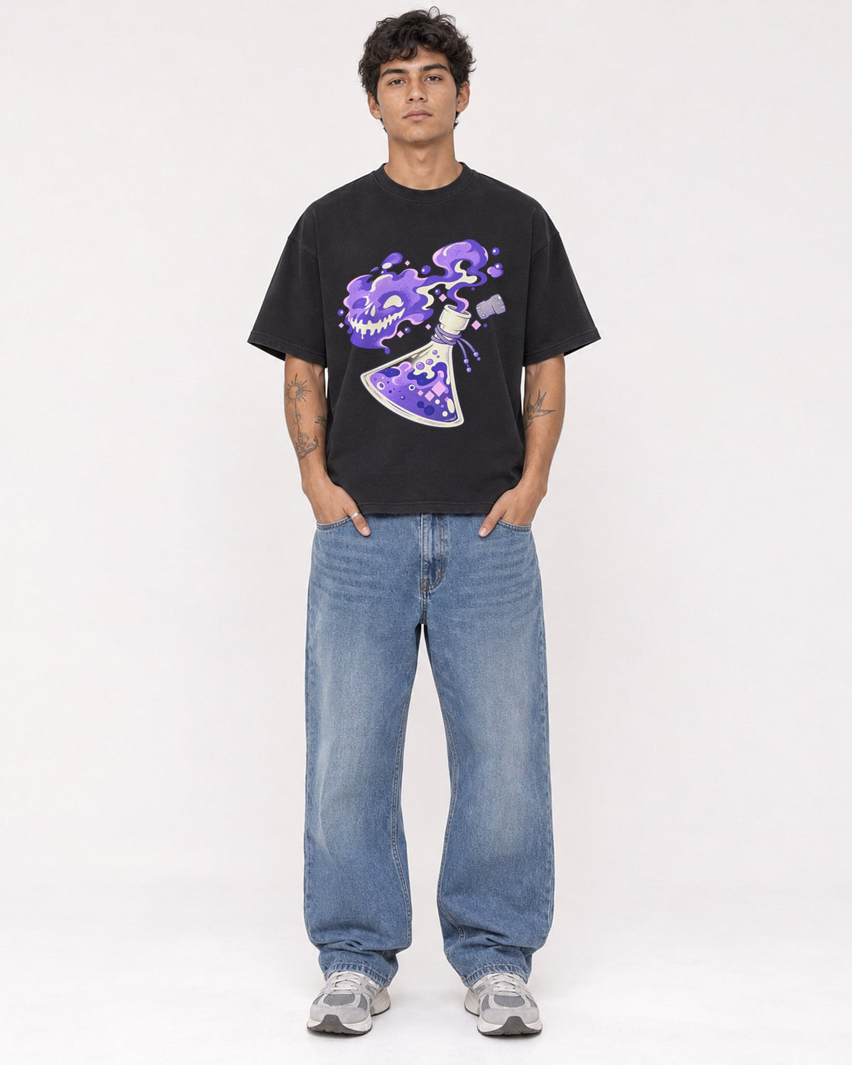 Mockup Boxy Heavyweight Tee Black male full-body 06