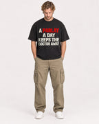 Mockup Boxy Heavyweight Tee Black male full-body 28