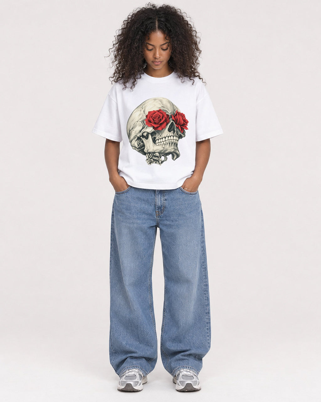 Mockup Boxy Heavyweight Tee White female full-body 05