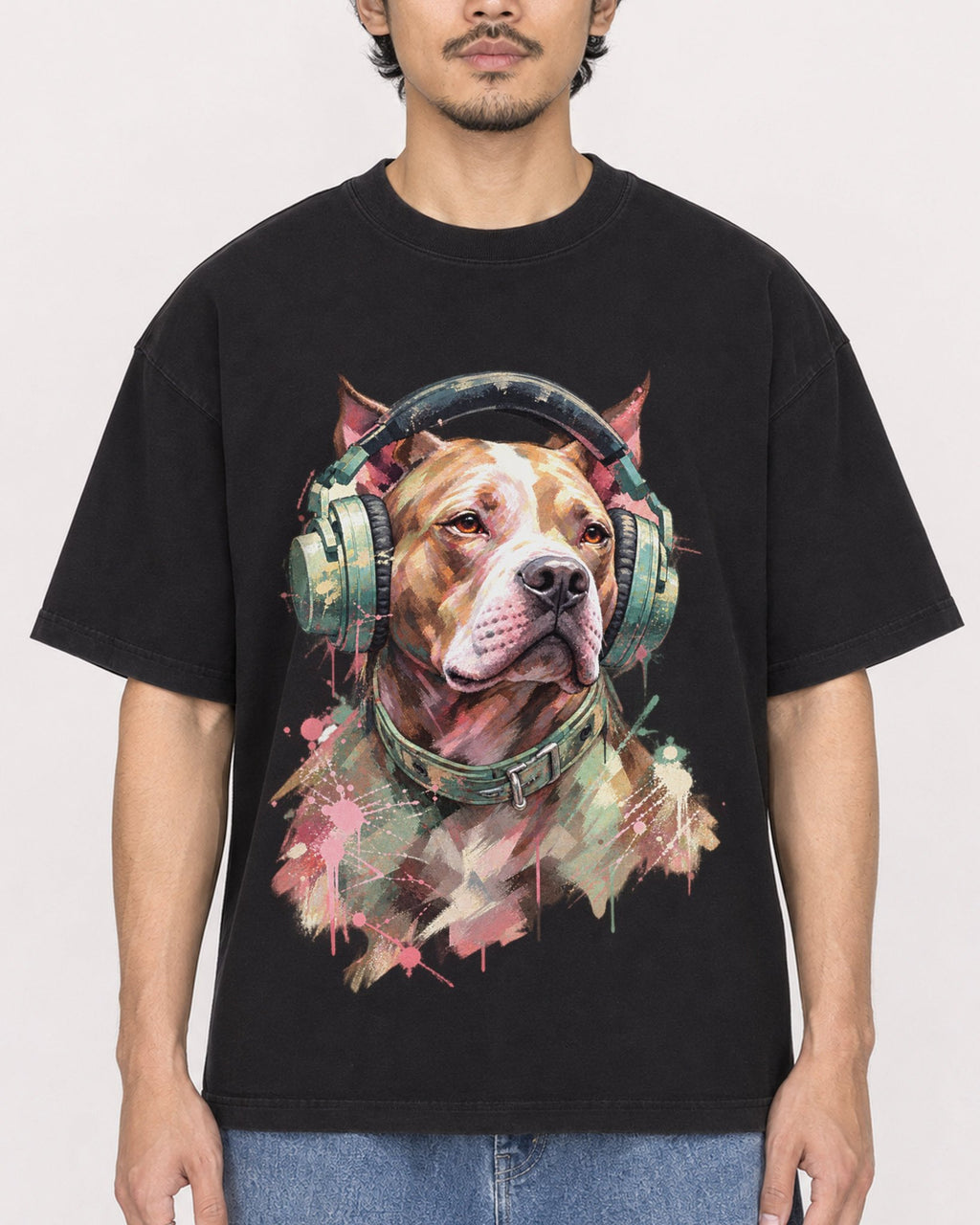 Mockup Boxy Heavyweight Tee Black male close-up 02