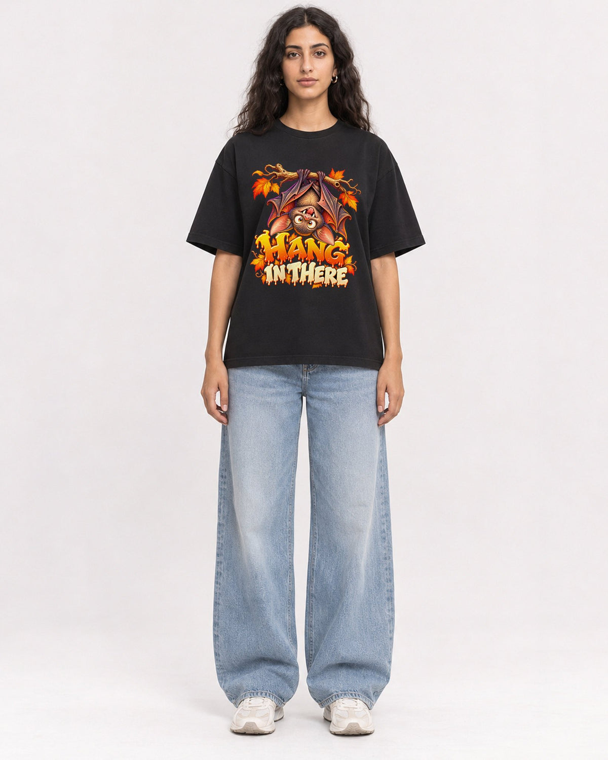 Mockup Boxy Heavyweight Tee Black female full-body 07