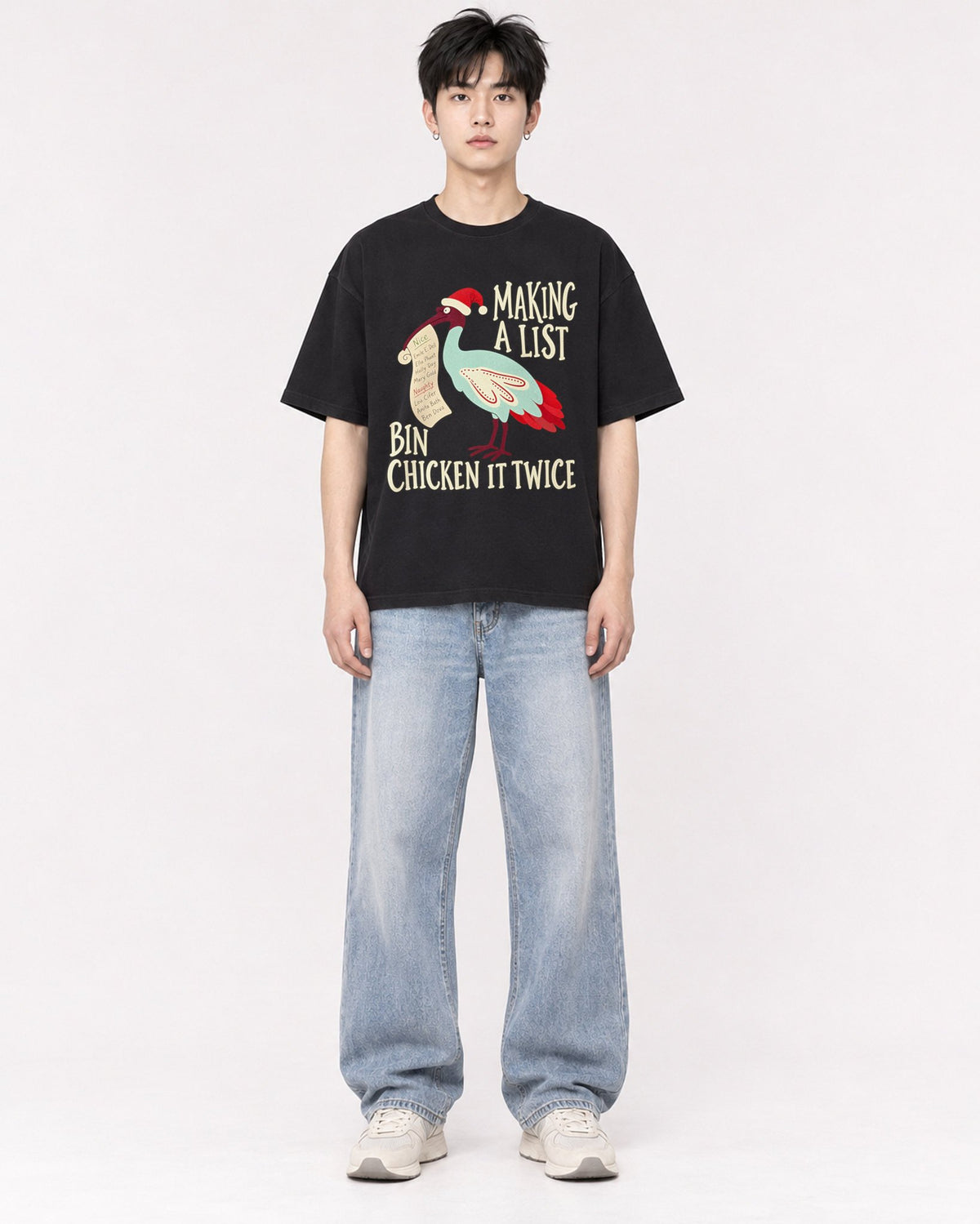 Mockup Boxy Heavyweight Tee Black male full-body 01