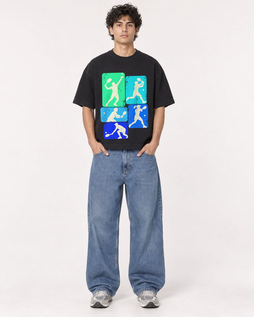 Mockup Boxy Heavyweight Tee Black male full-body 26