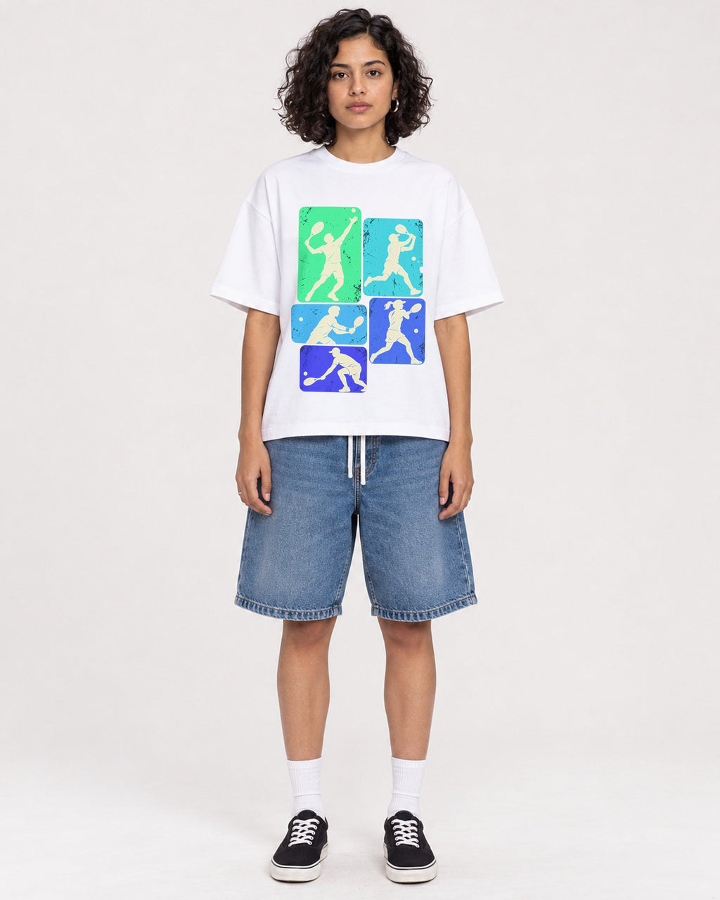 Mockup Boxy Heavyweight Tee White female full-body 26