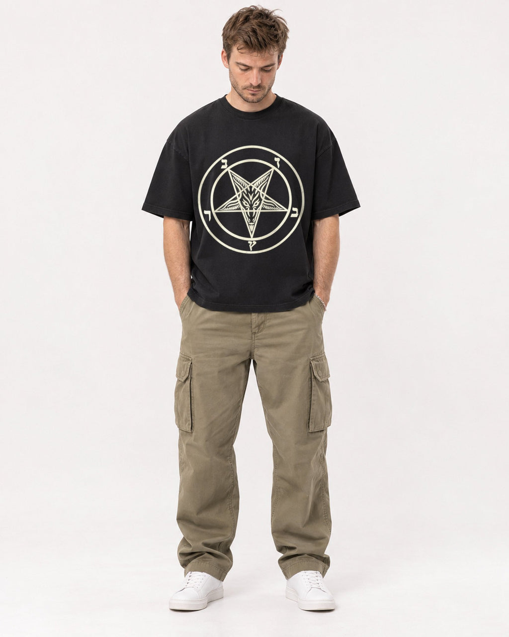 Mockup Boxy Heavyweight Tee Black male full-body 08