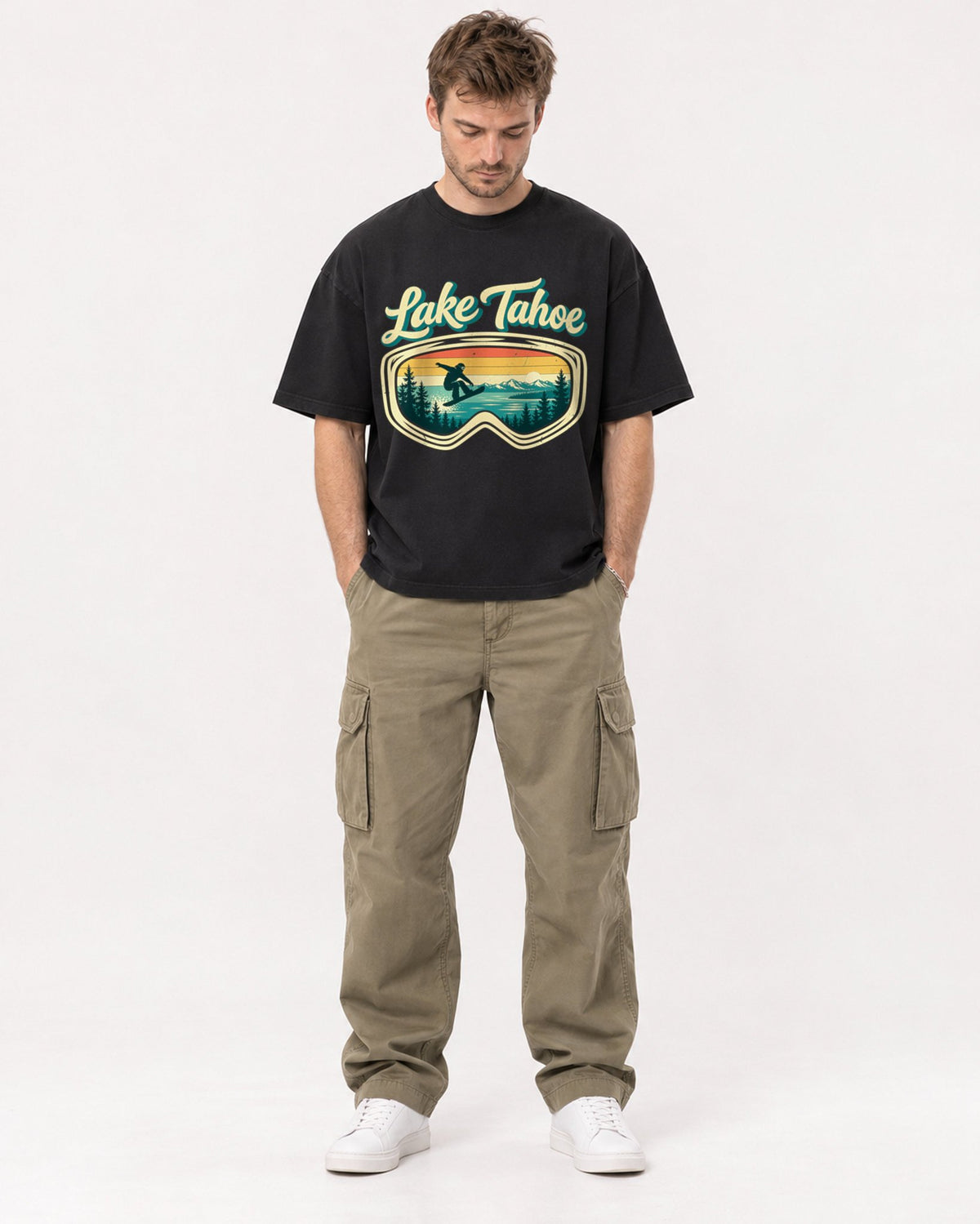 Mockup Boxy Heavyweight Tee Black male full-body 08